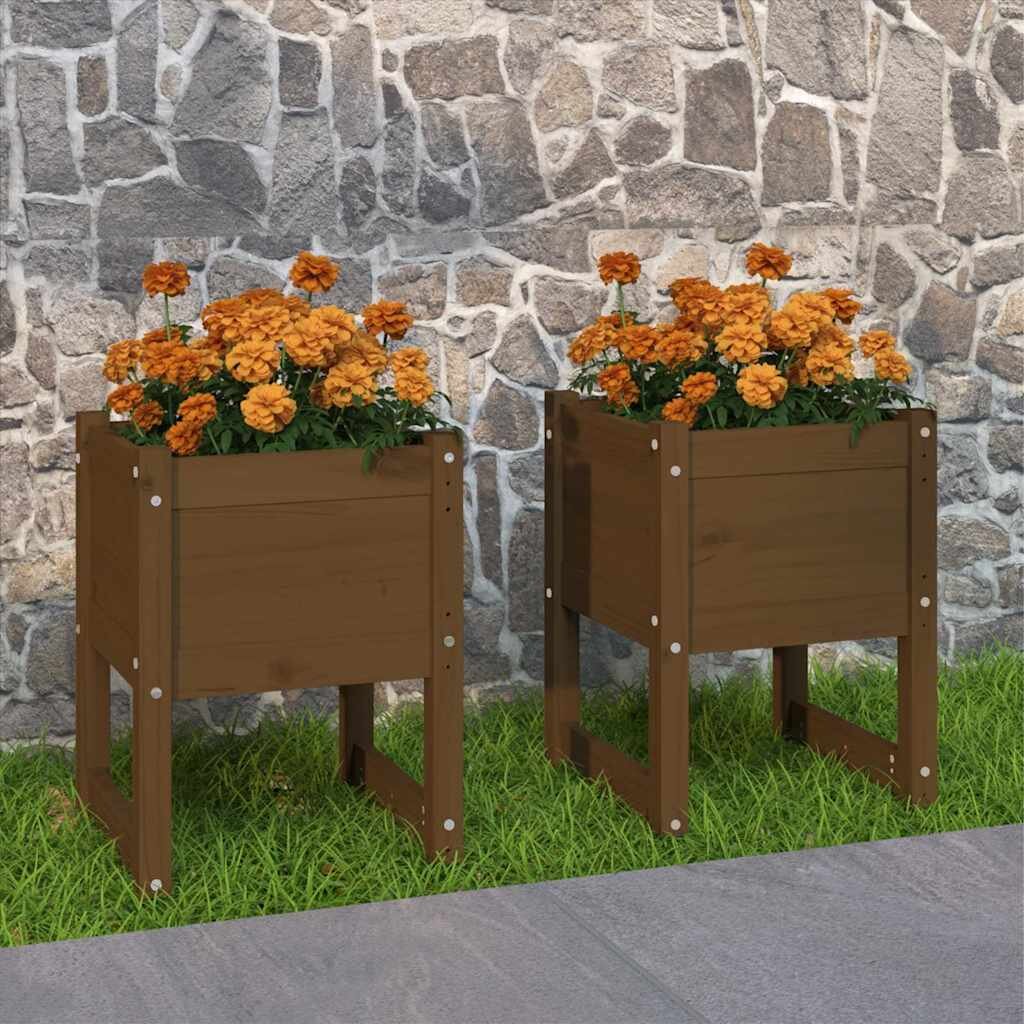 vidaXL Плантери 2 бр меденокафяви 40x40x525 см борово дърво масив