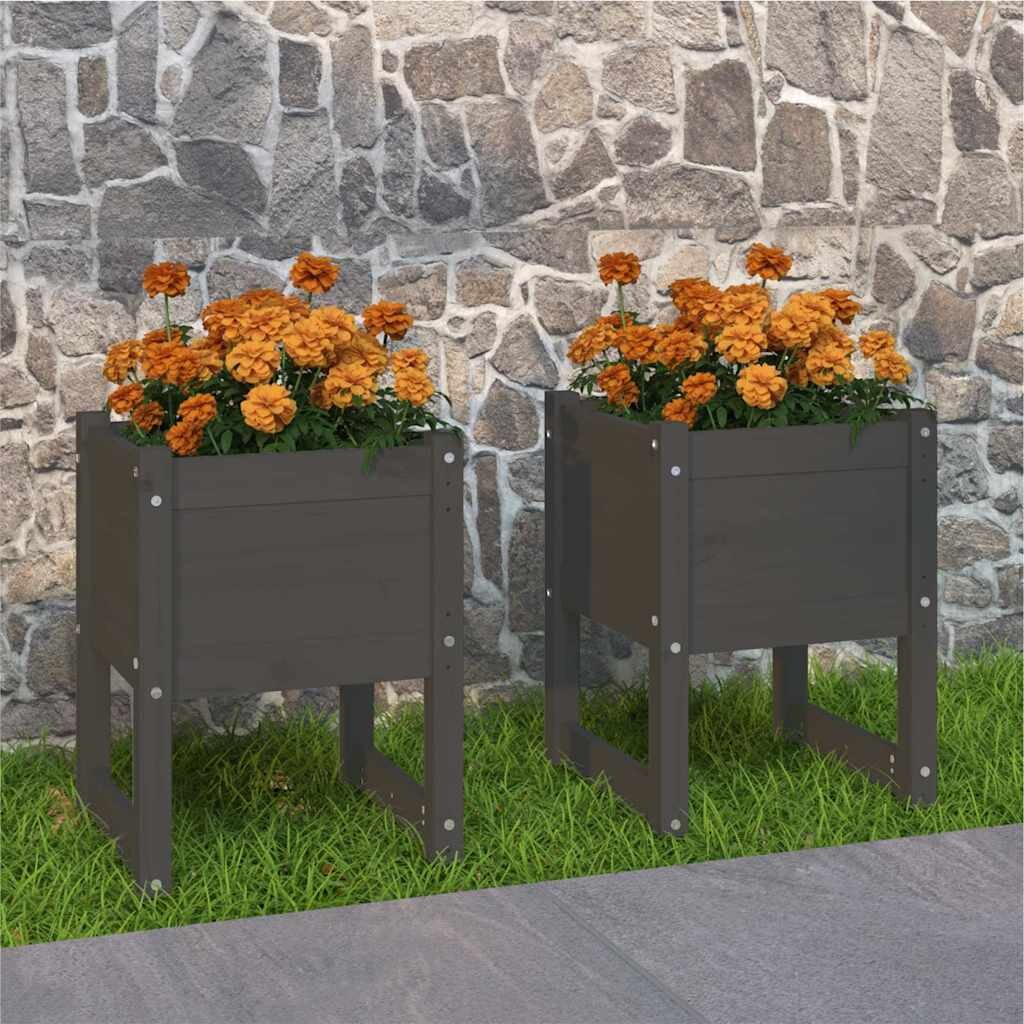 vidaXL Плантери 2 бр сив 40x40x525 см борово дърво масив