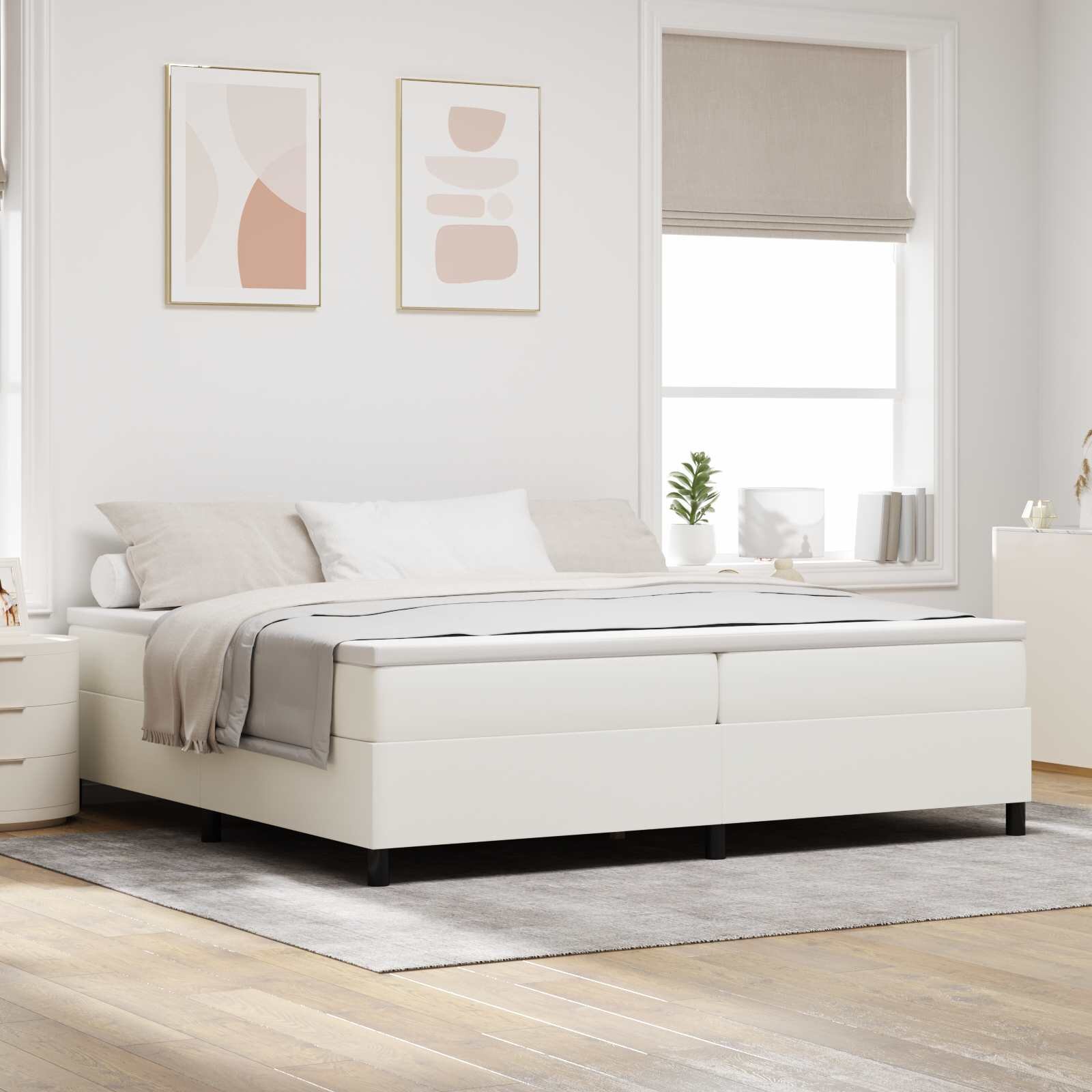 vidaXL Платформено легло Крем 200 x 200 cm Кордюрова тъкан