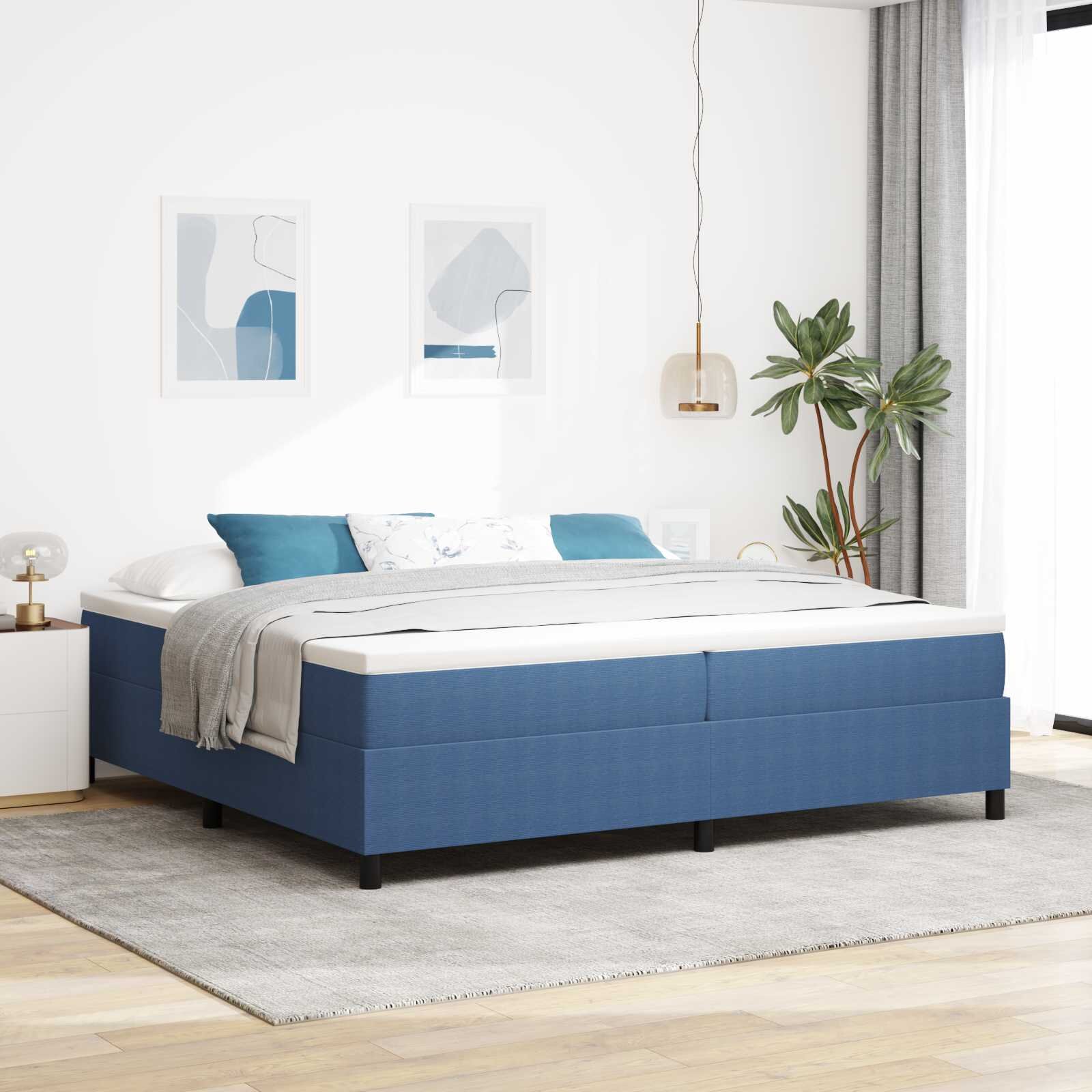 vidaXL Платформено легло Синьо 200 x 200 cm Кордюрова тъкан