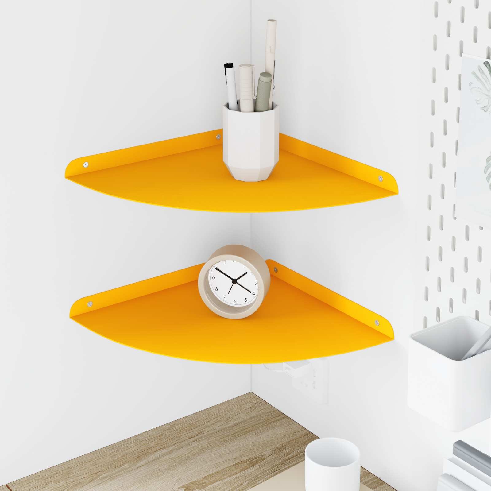 vidaXL Плаващ рафт за ъгъл 2 бр. Горчично жълто 30 x 30 x 2 см