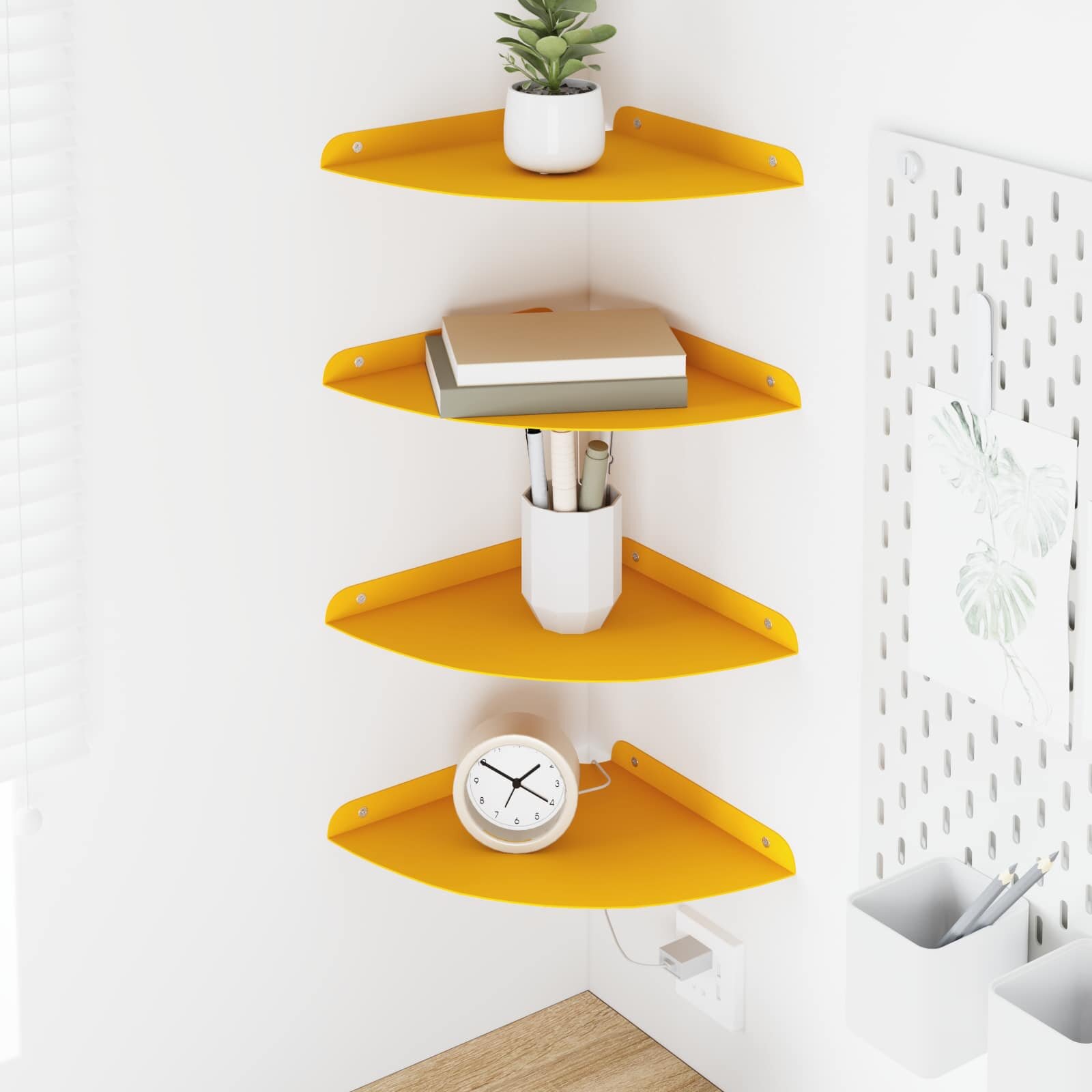 vidaXL Плаващ рафт за ъгъл 4 бр. Горчично жълто 24 x 24 x 2 см