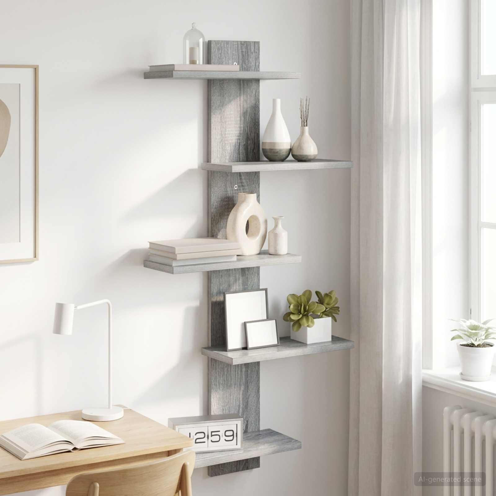 vidaXL Плаваща стена Сив Сонома 485 x 15 x 101 см Инженерна дървесина