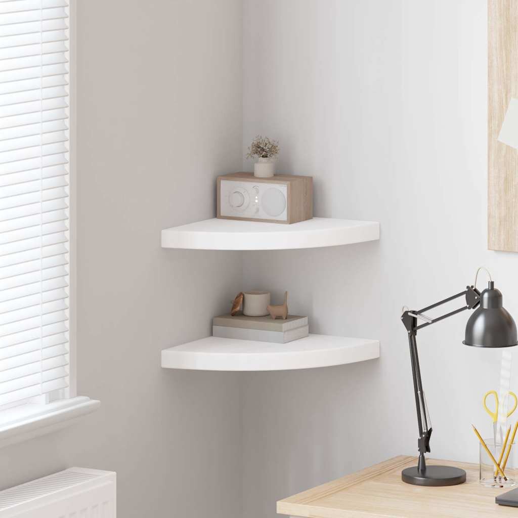 vidaXL Плаващи ъглови рафтове 2 бр. бели 35x35x38 см MDF