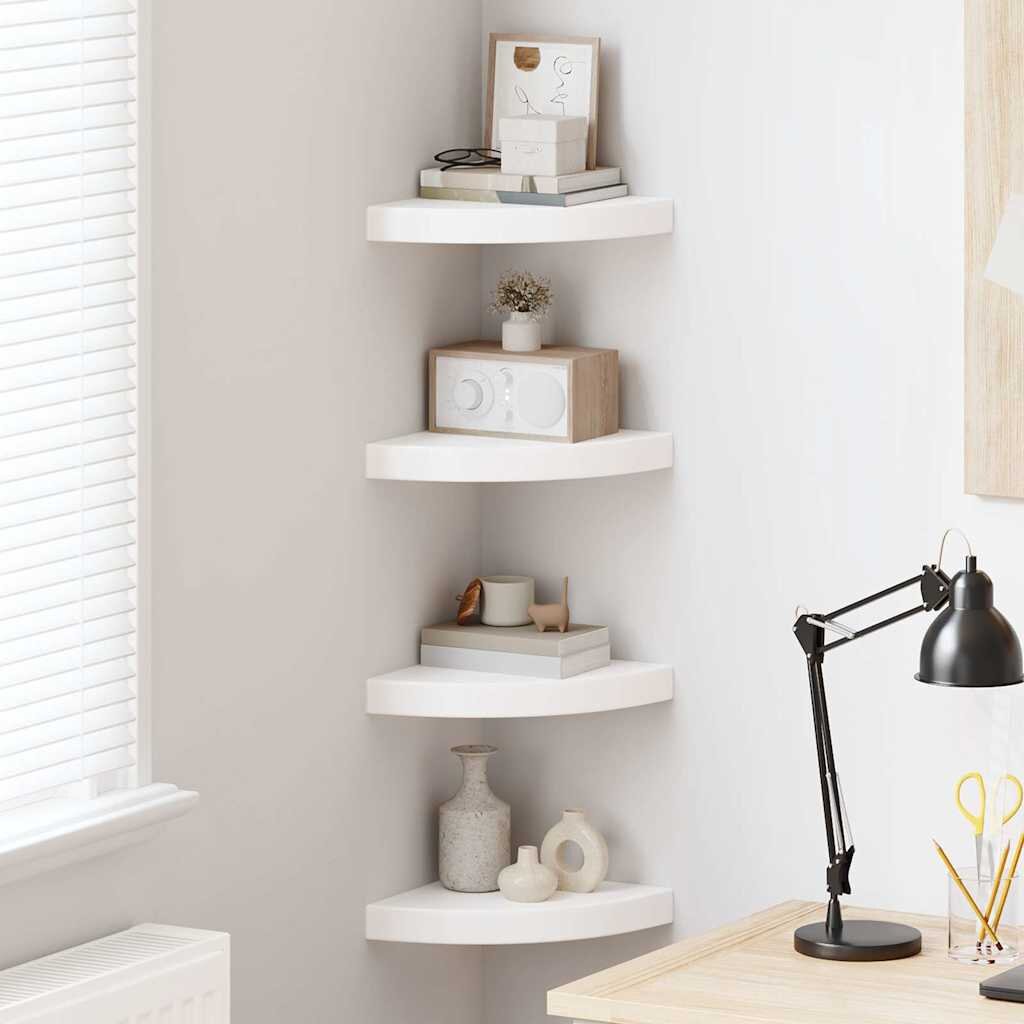 vidaXL Плаващи ъглови рафтове 4 бр. бяло гланц 25x25x38 см MDF