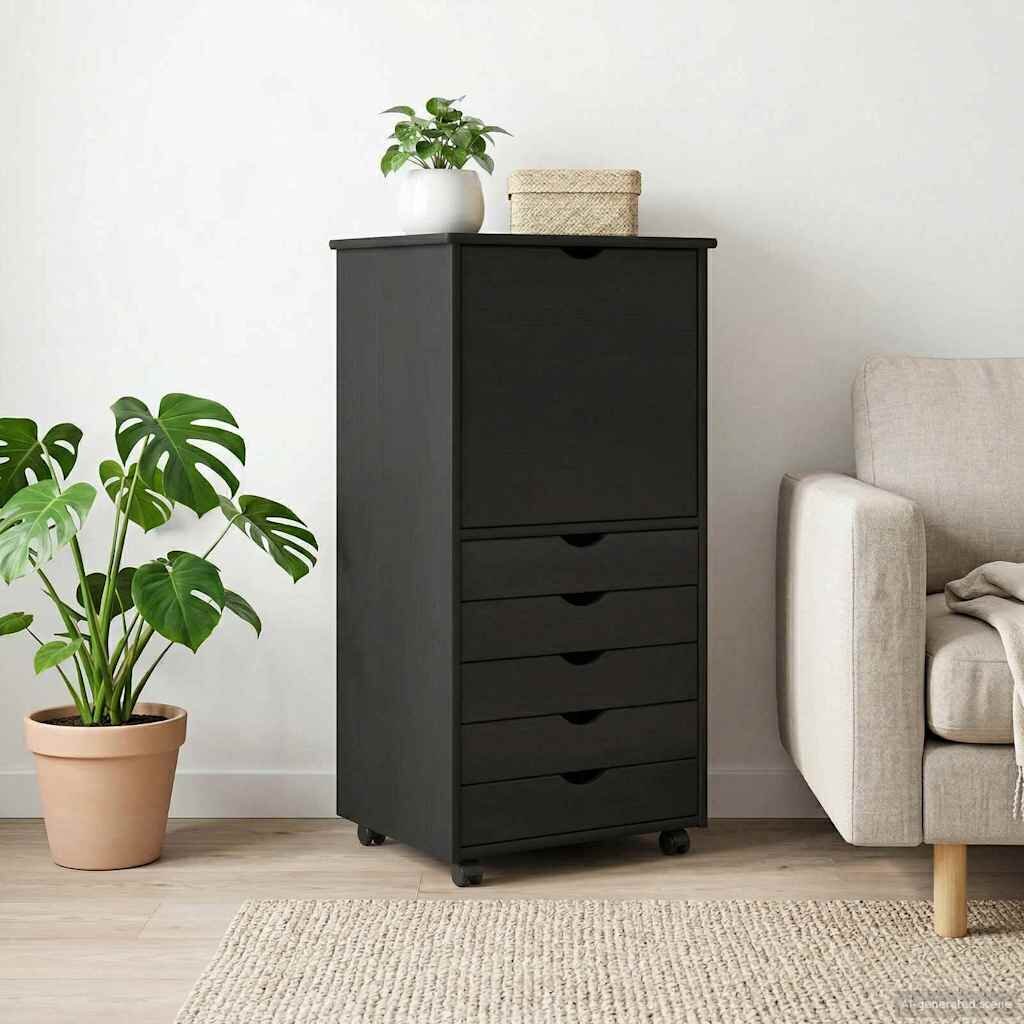 vidaXL Плъзгащ кабинет 53 x 39 x 103 cm Солиден бор Черно