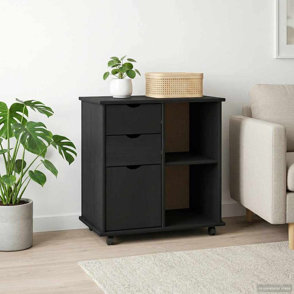 vidaXL Плъзгащ кабинет 635 x 39 x 655 см Солиден бор Черно