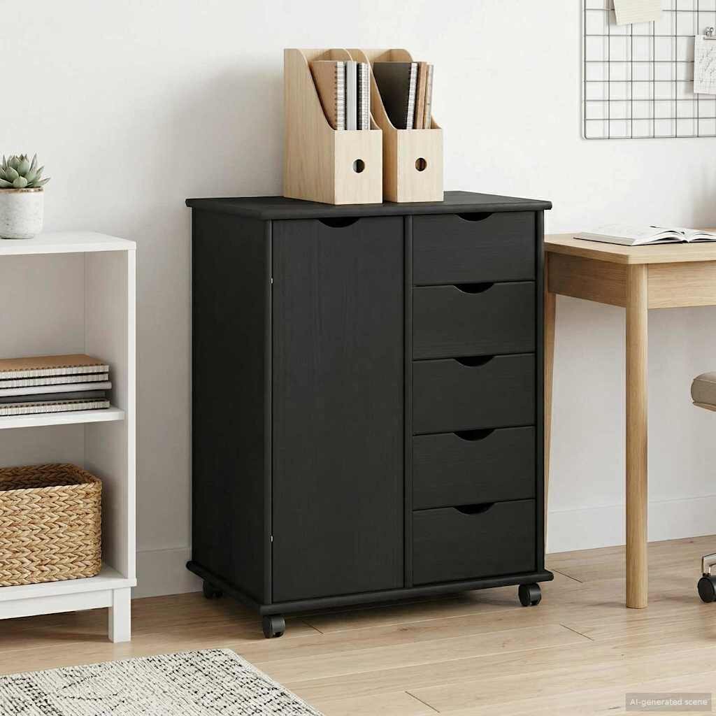 vidaXL Плъзгащ кабинет 635 x 39 x 79 см Солиден бор Черно