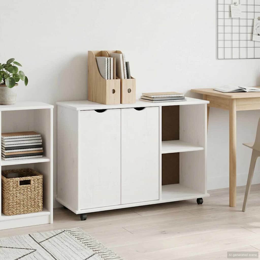 vidaXL Плъзгащ кабинет с колело Бяло 100 x 39 x 655 см Солиден бор