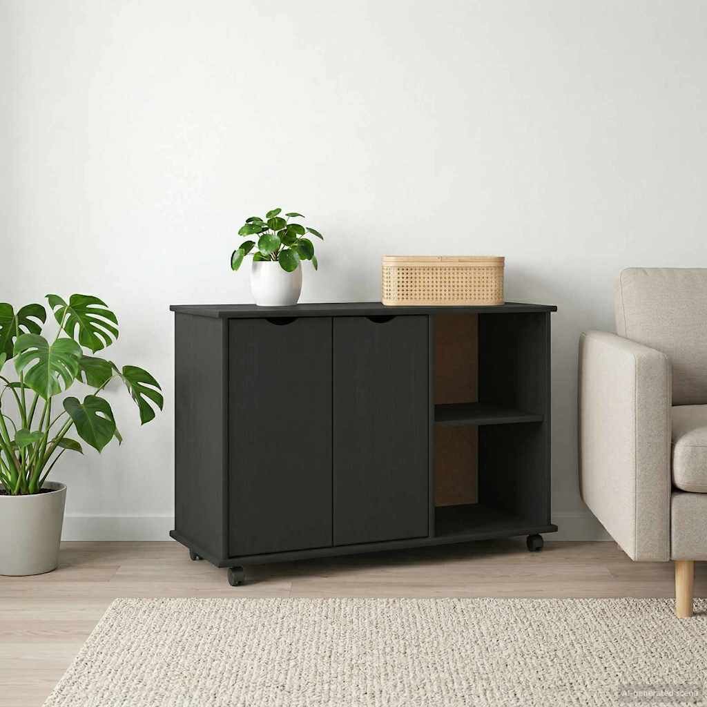 vidaXL Плъзгащ кабинет с колело Черно 100 x 39 x 655 см Солиден бор