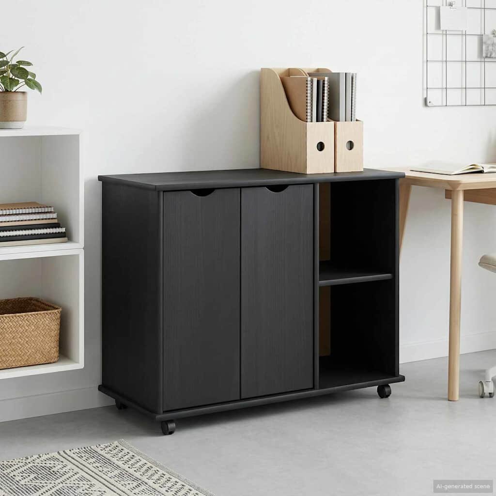 vidaXL Плъзгащ кабинет с колело Сив 100 x 39 x 655 см Солиден бор