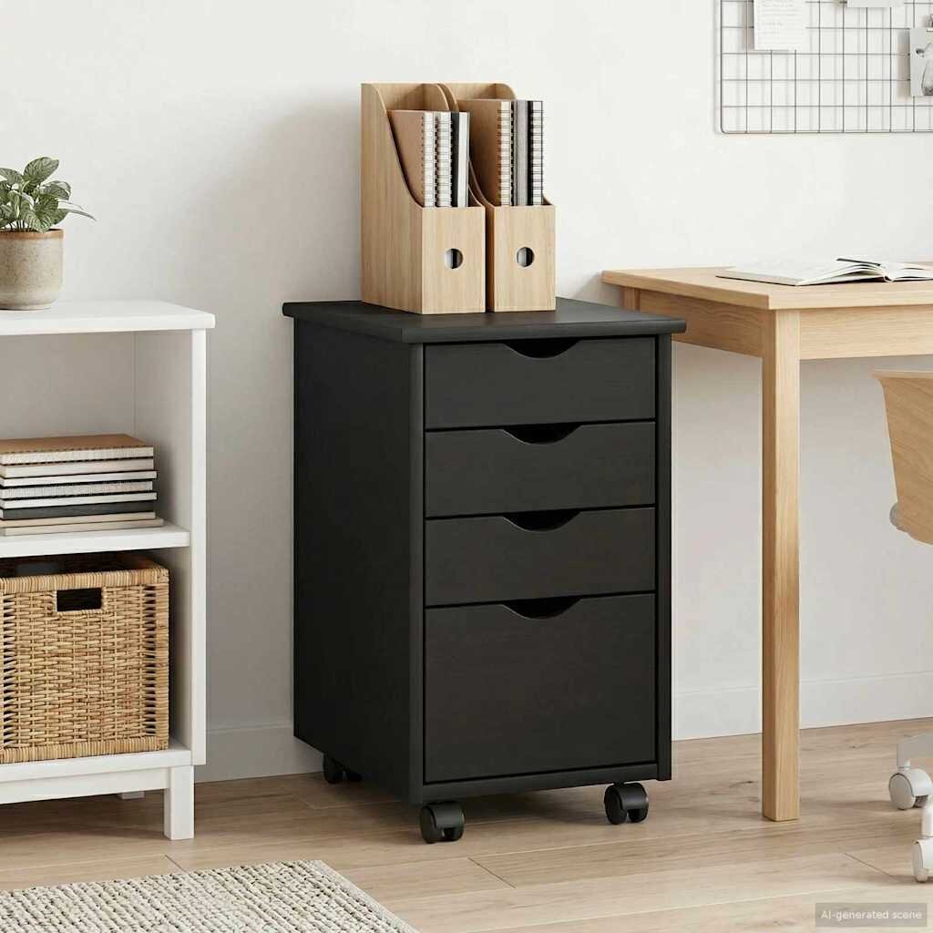 vidaXL Плъзгащ кабинет с колело Сив 34 x 39 x 56 см Масивна боровина