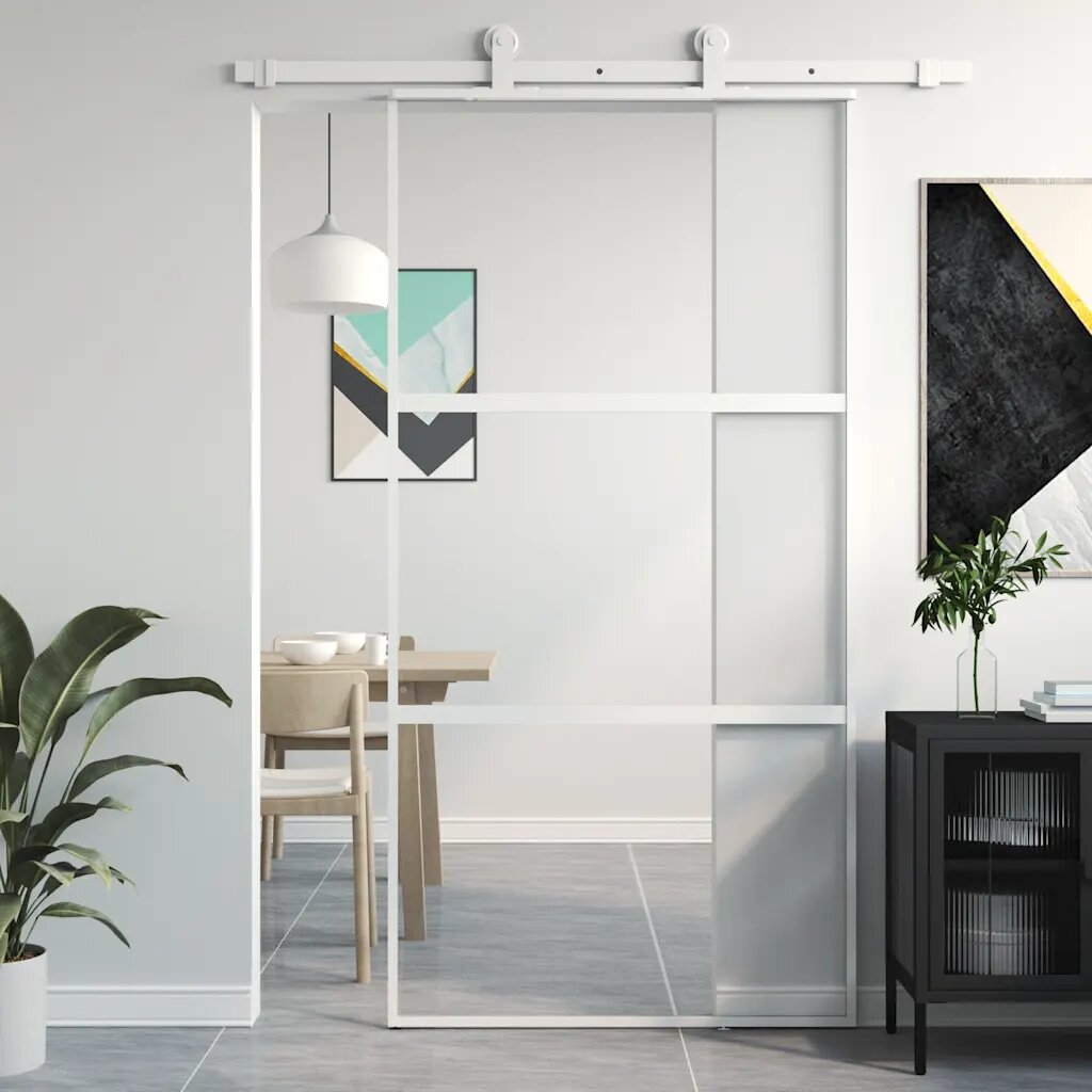vidaXL Плъзгаща се врата бяла 1025x205 см закалено стъкло и алуминий