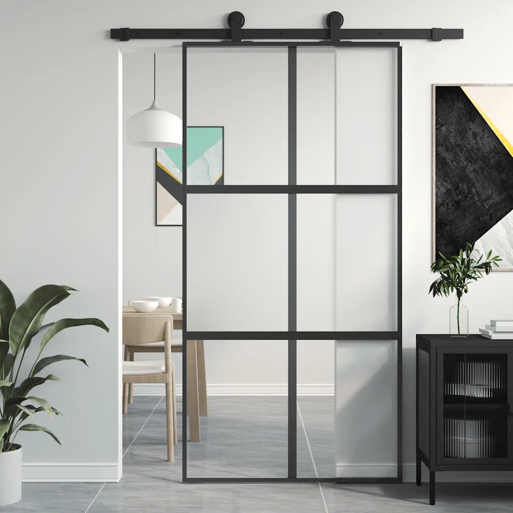 vidaXL Плъзгаща се врата черна 1025x205 см закалено стъкло и алуминий