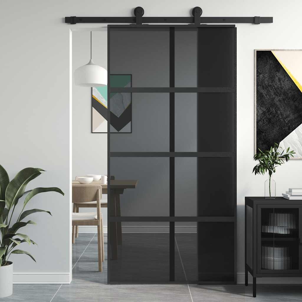 vidaXL Плъзгаща се врата черна 1025x205 см закалено стъкло и алуминий