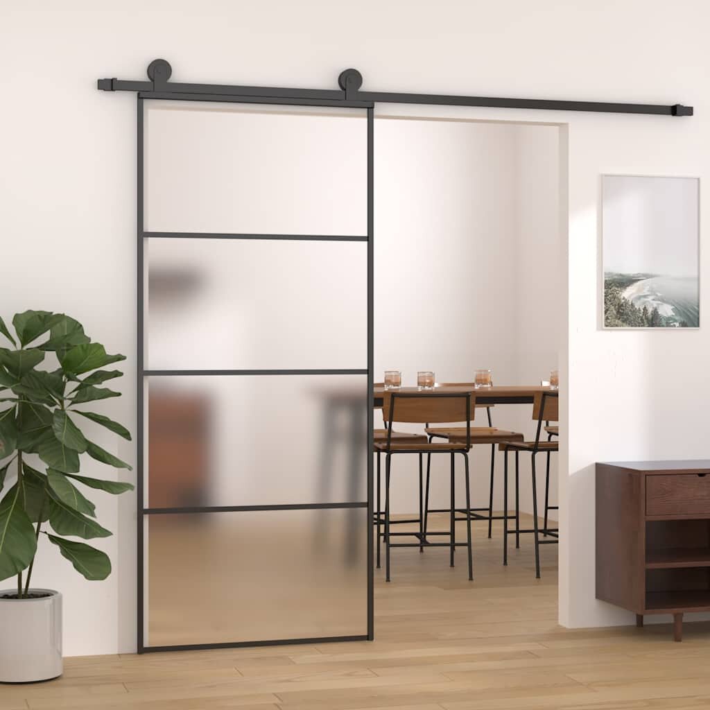 vidaXL Плъзгаща се врата матирано ESG стъкло/алуминий 90x205 см черна