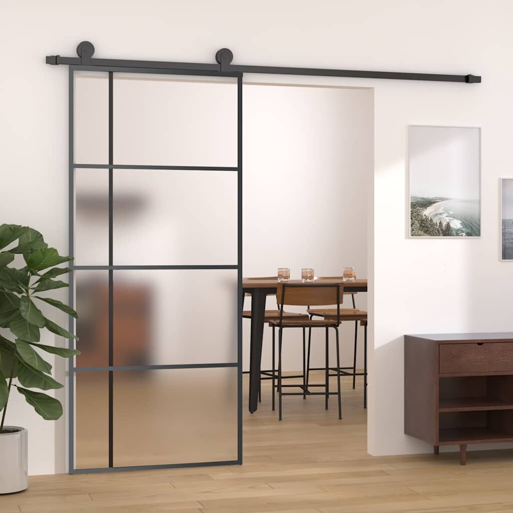 vidaXL Плъзгаща се врата матирано ESG стъкло/алуминий 90x205 см черна