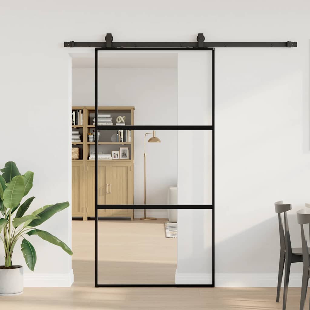 vidaXL Плъзгаща се врата с комплект обков Черно 1025x205 cm
