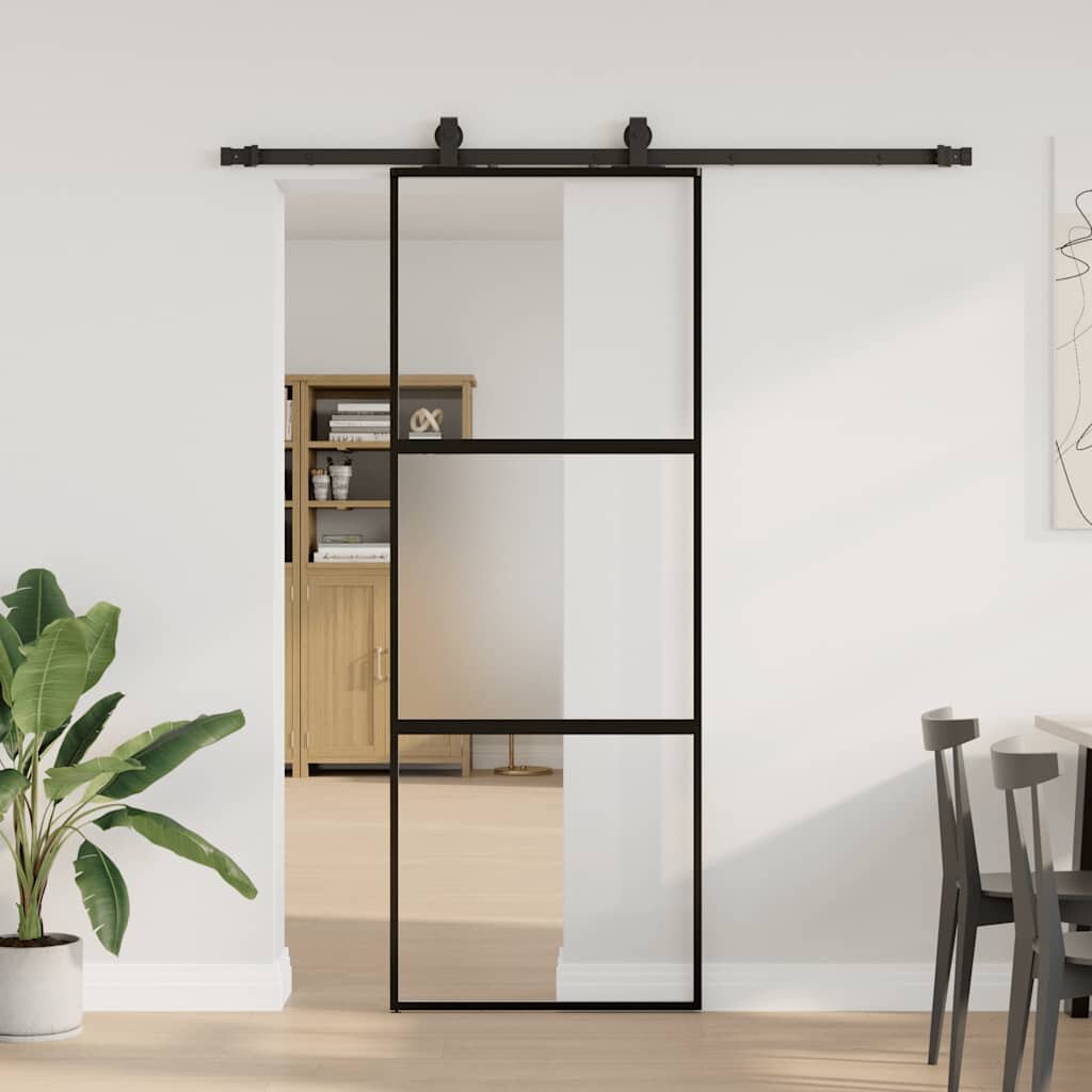 vidaXL Плъзгаща се врата с комплект обков Черно 76x205 cm
