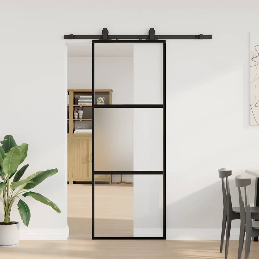 vidaXL Плъзгаща се врата с комплект обков Черно 76x205 cm