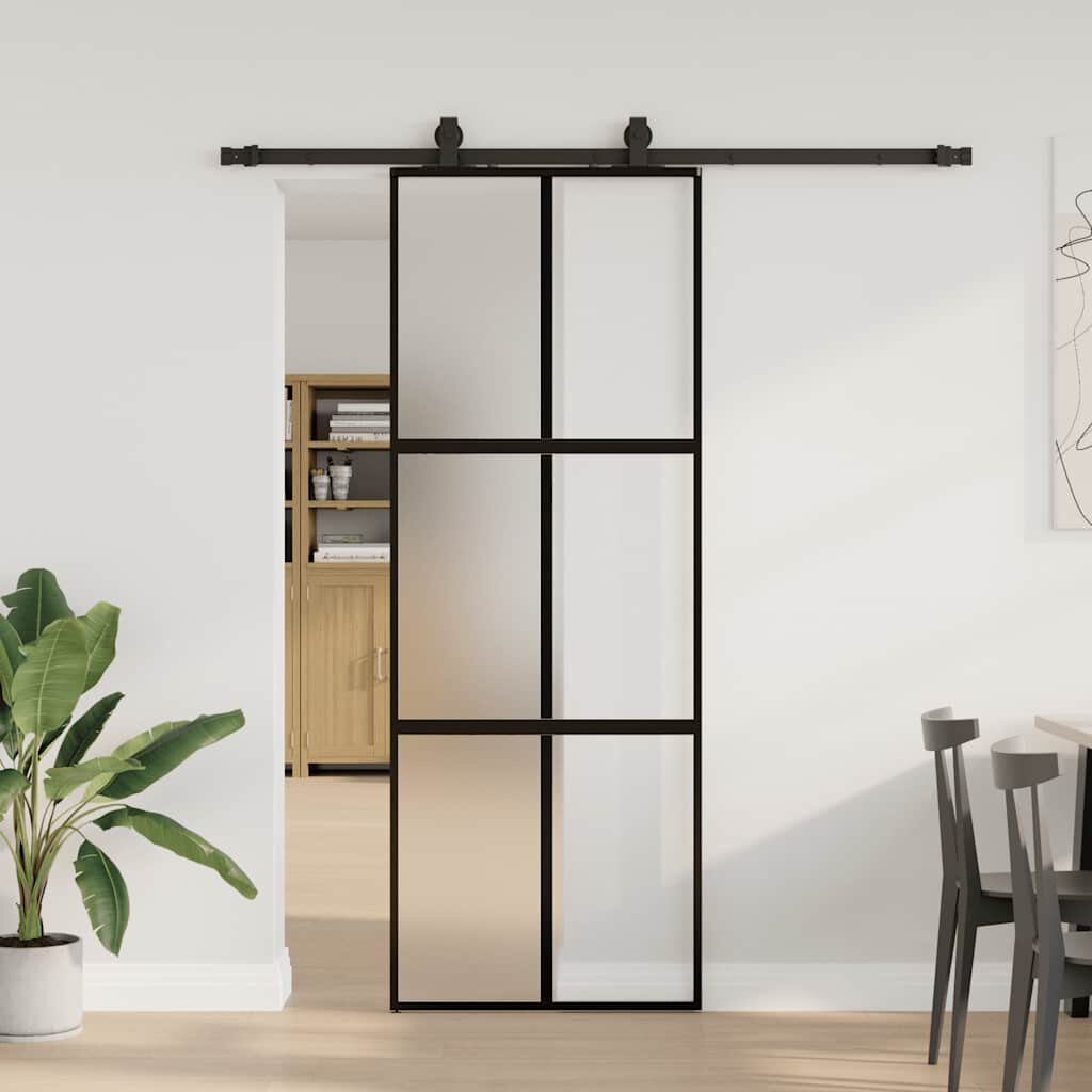 vidaXL Плъзгаща се врата с комплект обков Черно 76x205 cm