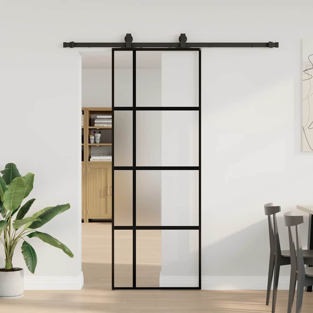 vidaXL Плъзгаща се врата с комплект обков Черно 76x205 cm