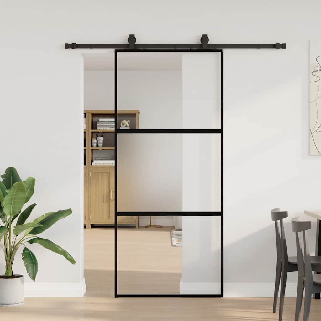 vidaXL Плъзгаща се врата с комплект обков Черно 90x205 cm