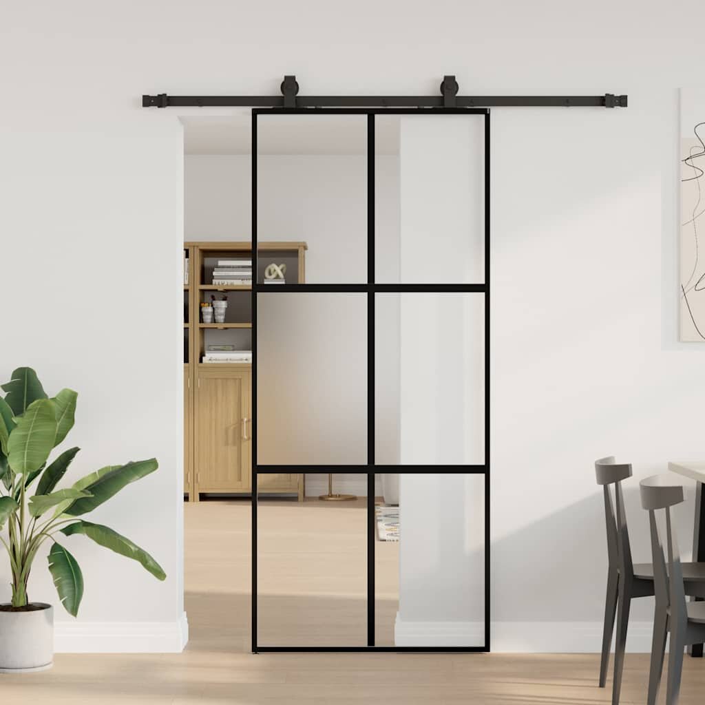 vidaXL Плъзгаща се врата с комплект обков Черно 90x205 cm
