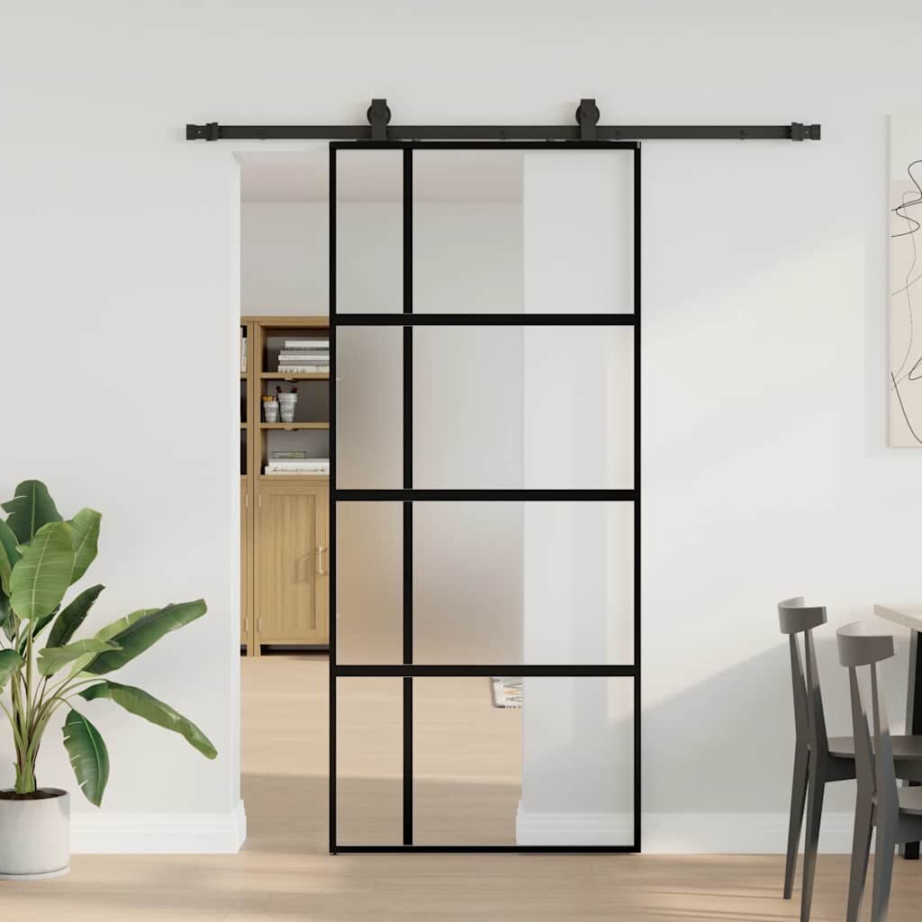 vidaXL Плъзгаща се врата с комплект обков Черно 90x205 cm
