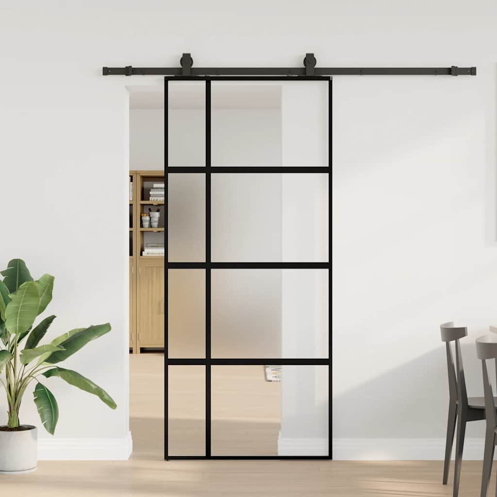 vidaXL Плъзгаща се врата с комплект обков Черно 90x205 cm