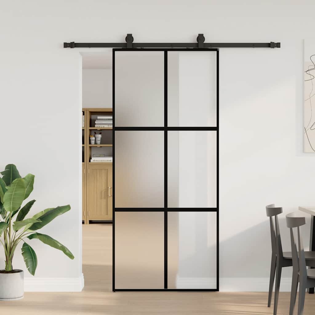 vidaXL Плъзгаща се врата с комплект обков Черно 90x205 cm