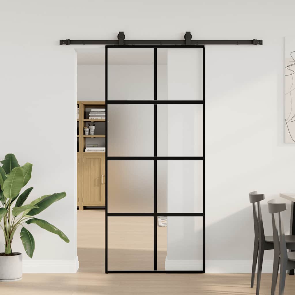 vidaXL Плъзгаща се врата с комплект обков Черно 90x205 cm