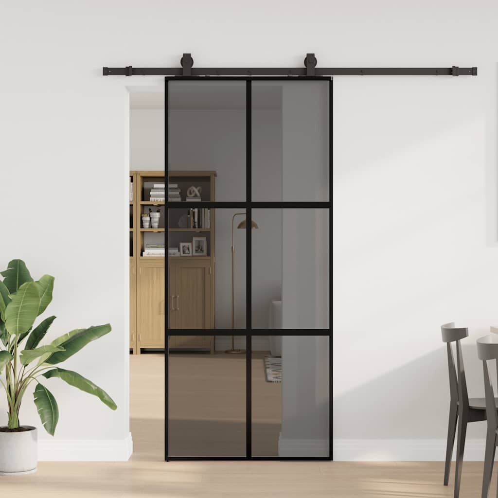 vidaXL Плъзгаща се врата с комплект обков Черно 90x205 cm