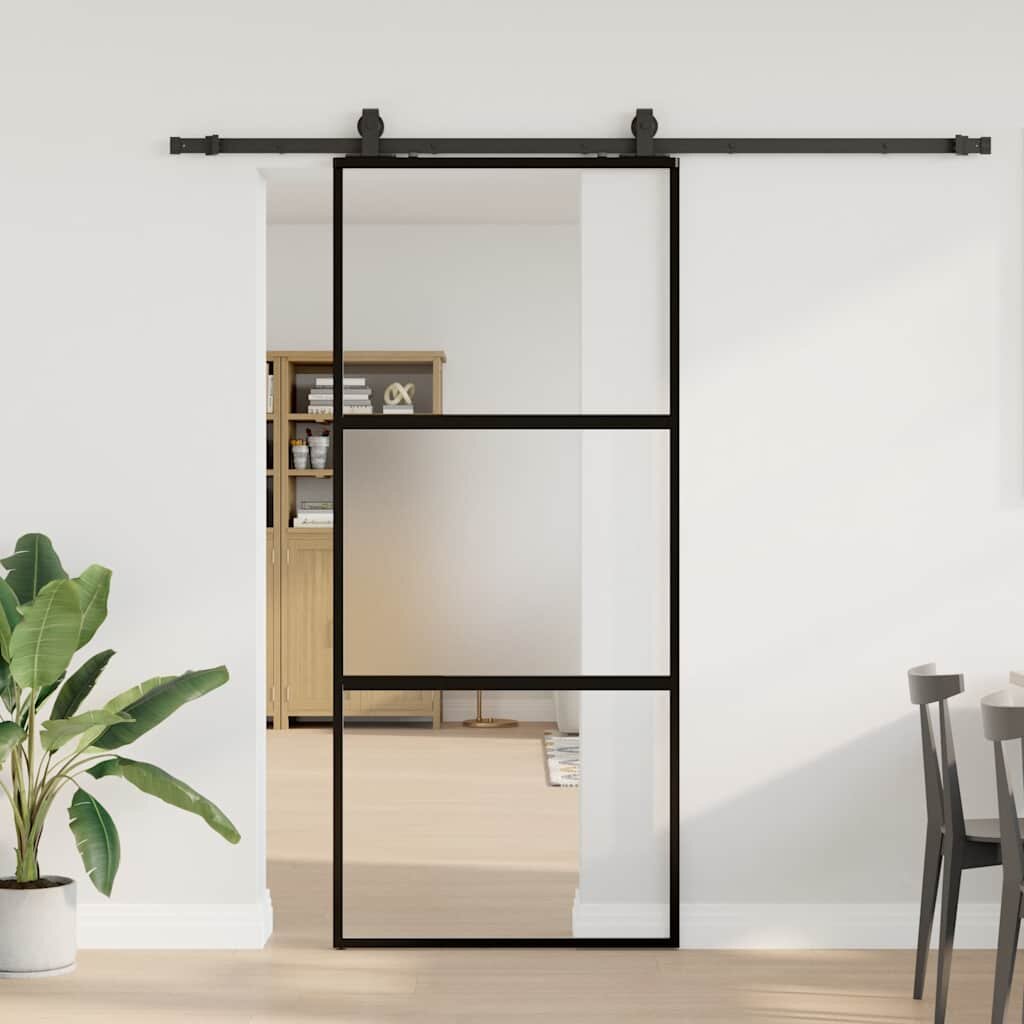 vidaXL Плъзгаща се врата с комплект обков Черно 90x205 cm