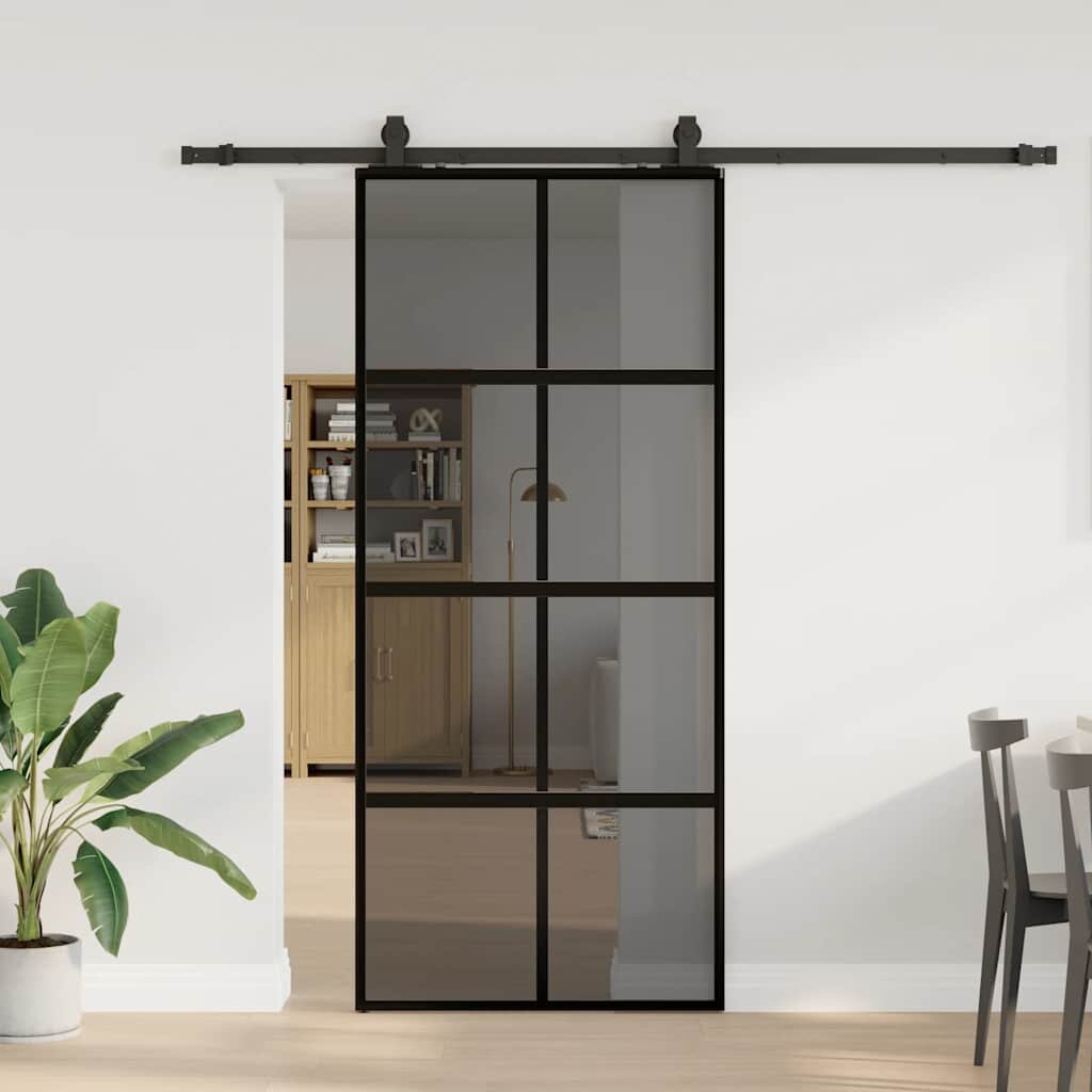 vidaXL Плъзгаща се врата с комплект обков Черно 90x205 cm