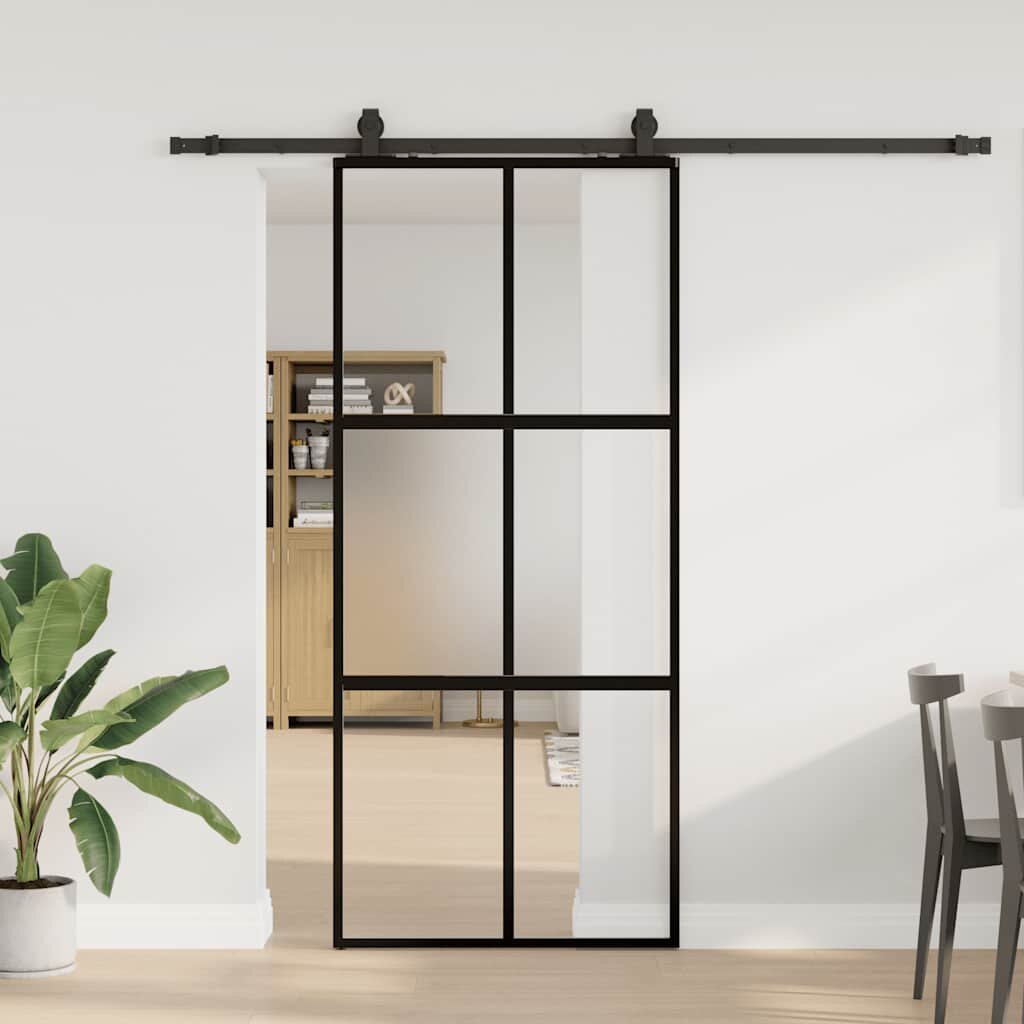 vidaXL Плъзгаща се врата с комплект обков Черно 90x205 cm