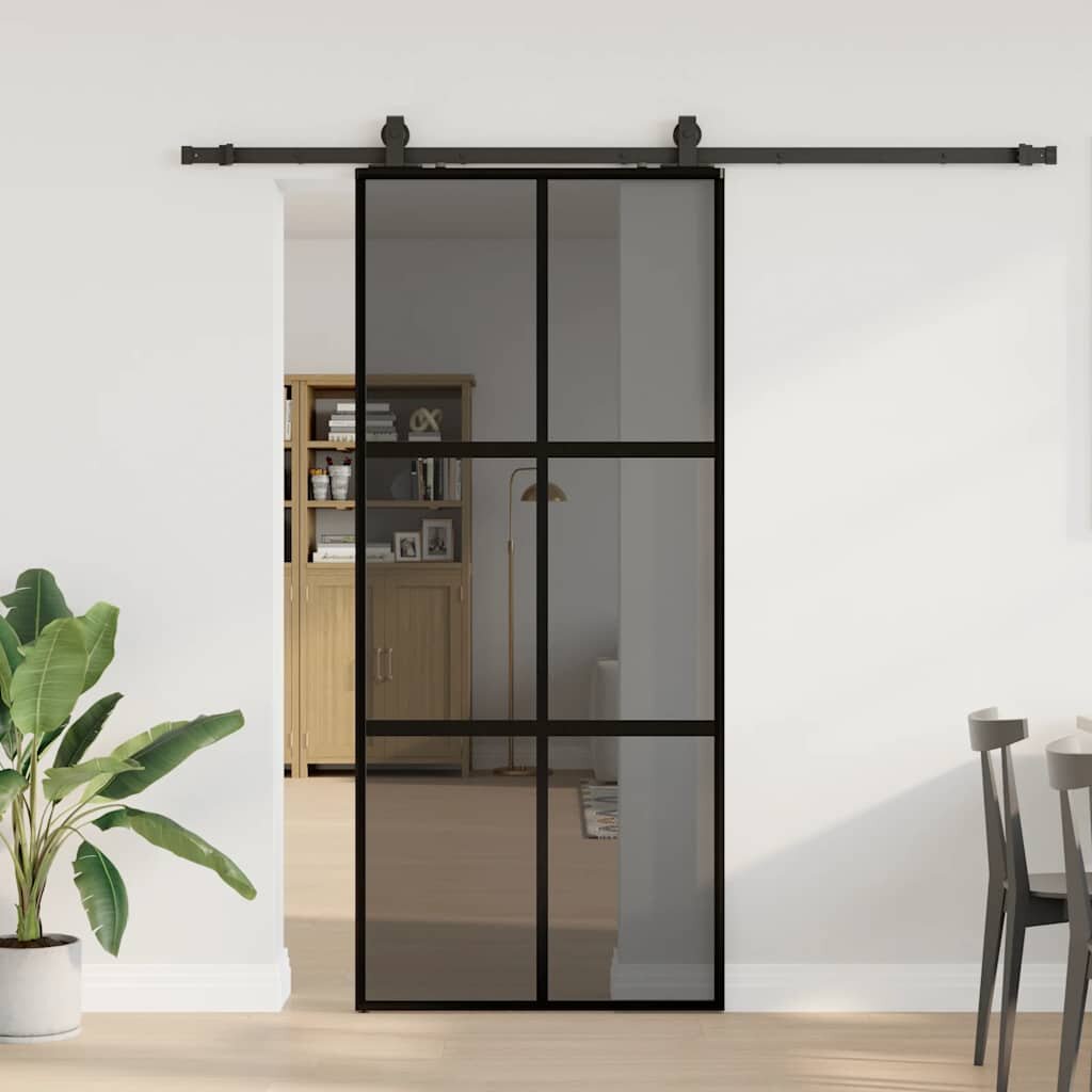 vidaXL Плъзгаща се врата с комплект обков Черно 90x205 cm