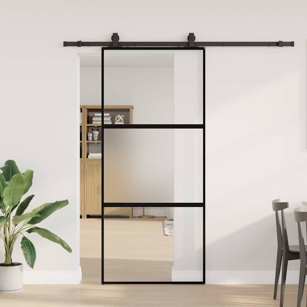 vidaXL Плъзгаща се врата с комплект обков Черно 90x205 cm