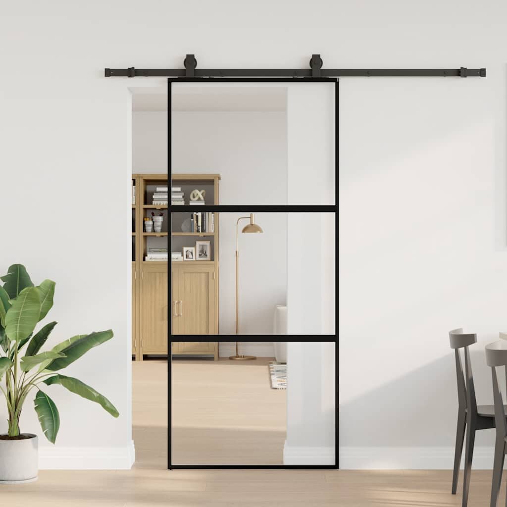 vidaXL Плъзгаща се врата с комплект обков Черно 90x205 cm
