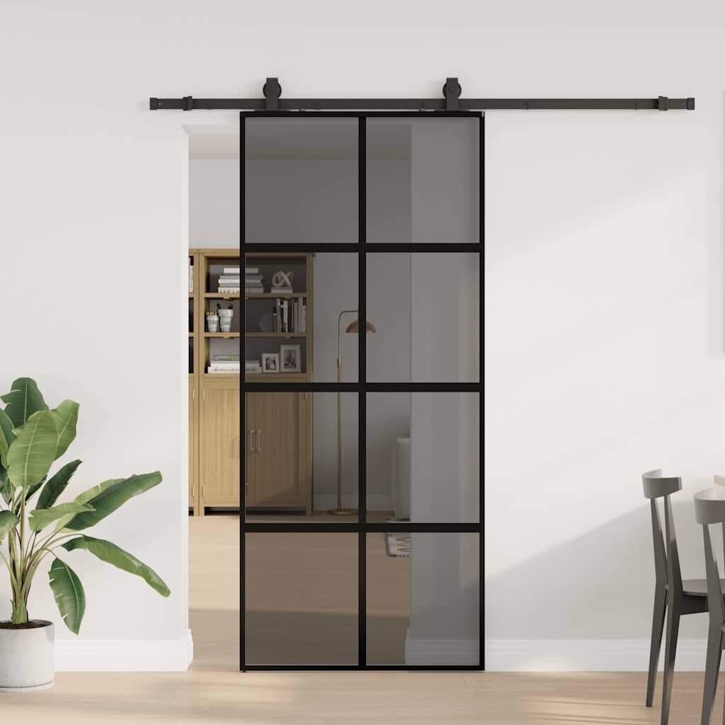 vidaXL Плъзгаща се врата с комплект обков Черно 90x205 cm