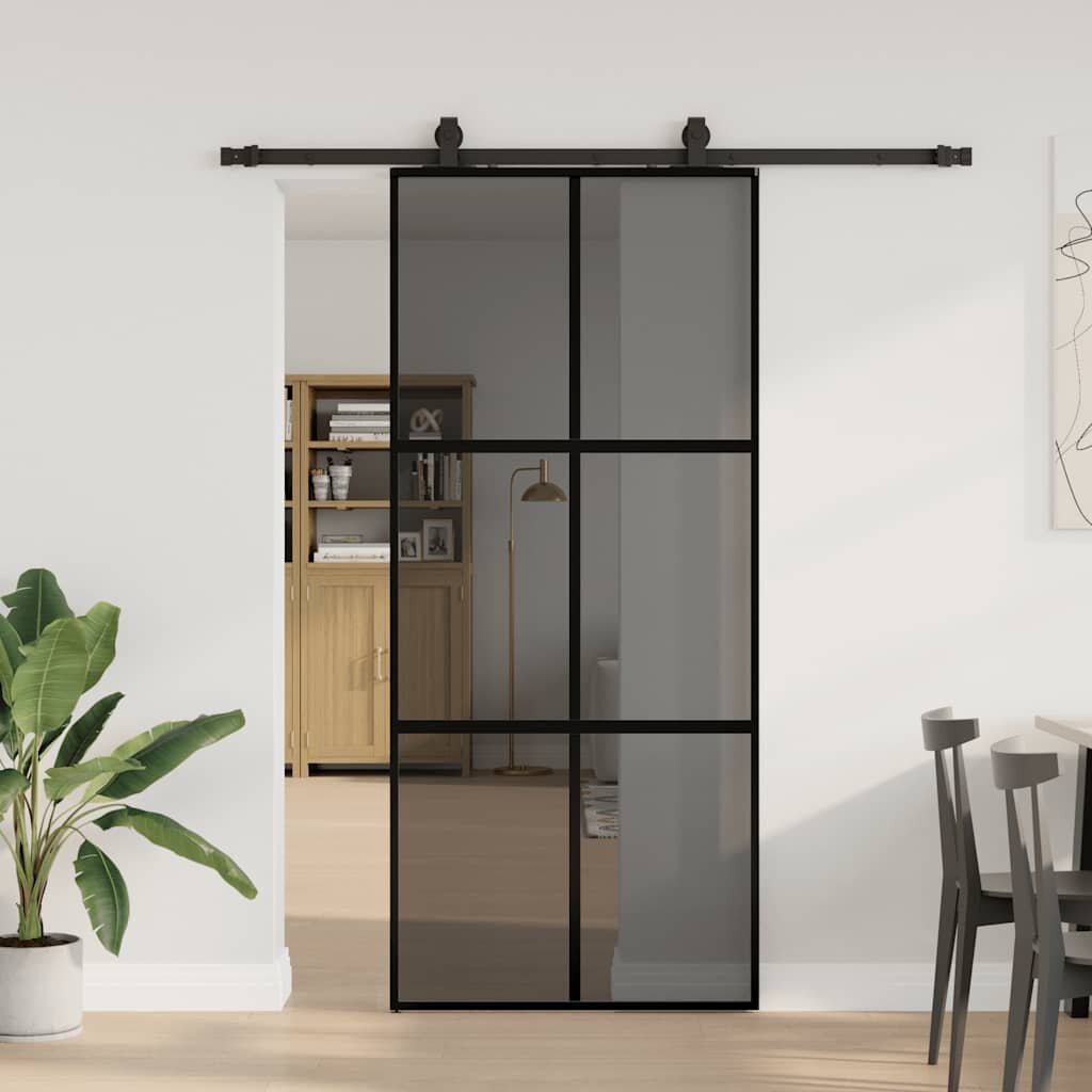 vidaXL Плъзгаща се врата с комплект обков Черно 90x205 cm