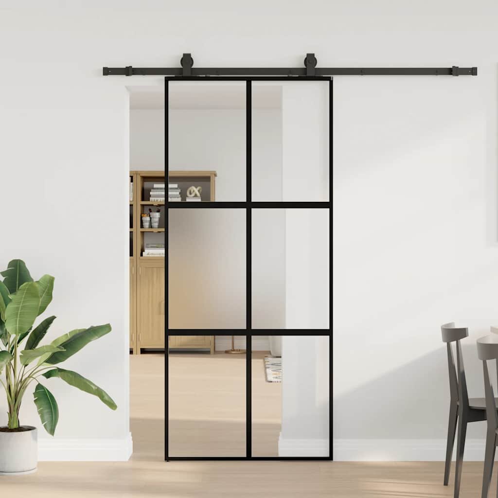 vidaXL Плъзгаща се врата с комплект обков Черно 90x205 cm