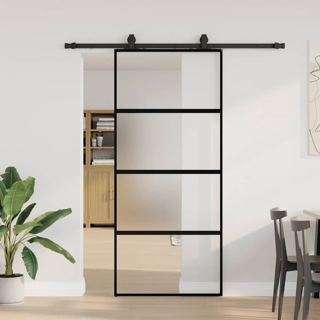 vidaXL Плъзгаща се врата с комплект обков Черно 90x205 cm
