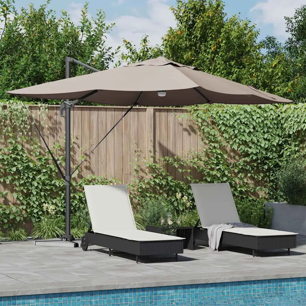 vidaXL Плажен чадър 351 x 250 x 253 см Полиестер и алуминий Таупе