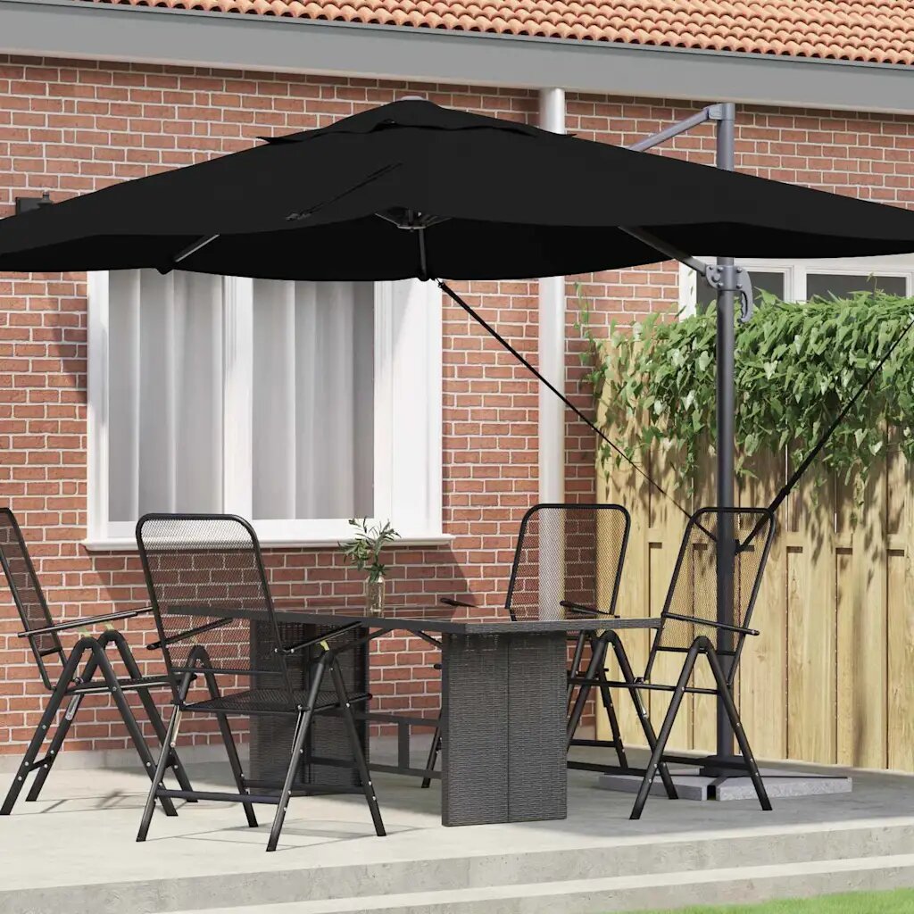 vidaXL Плажен чадър 351 x 250 x 260 см Полиестер и алуминий Черно