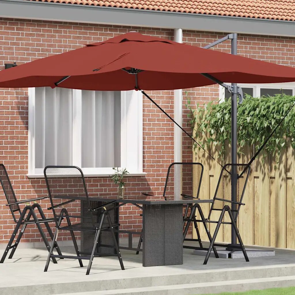 vidaXL Плажен чадър 351 x 250 x 260 см Полиестер и алуминий Теракота