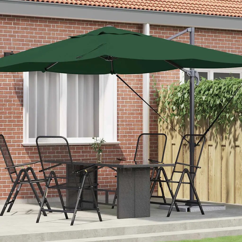 vidaXL Плажен чадър 351 x 250 x 260 см Полиестер и алуминий Зелен