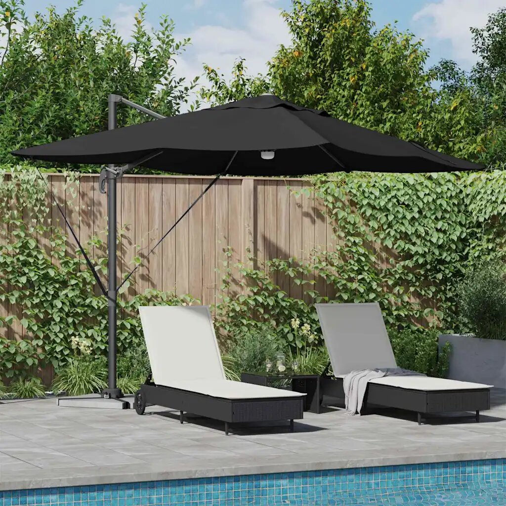 vidaXL Плажен чадър Черно 351 x 250 x 253 см Полиестер и алуминий