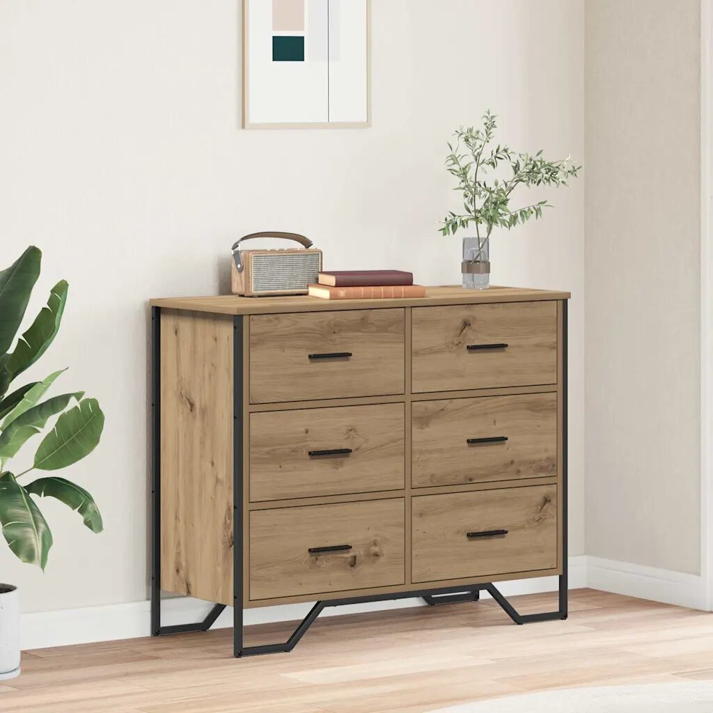 vidaXL Плика 6-Чекмедже Дъб 91 x 355 x 745 см
