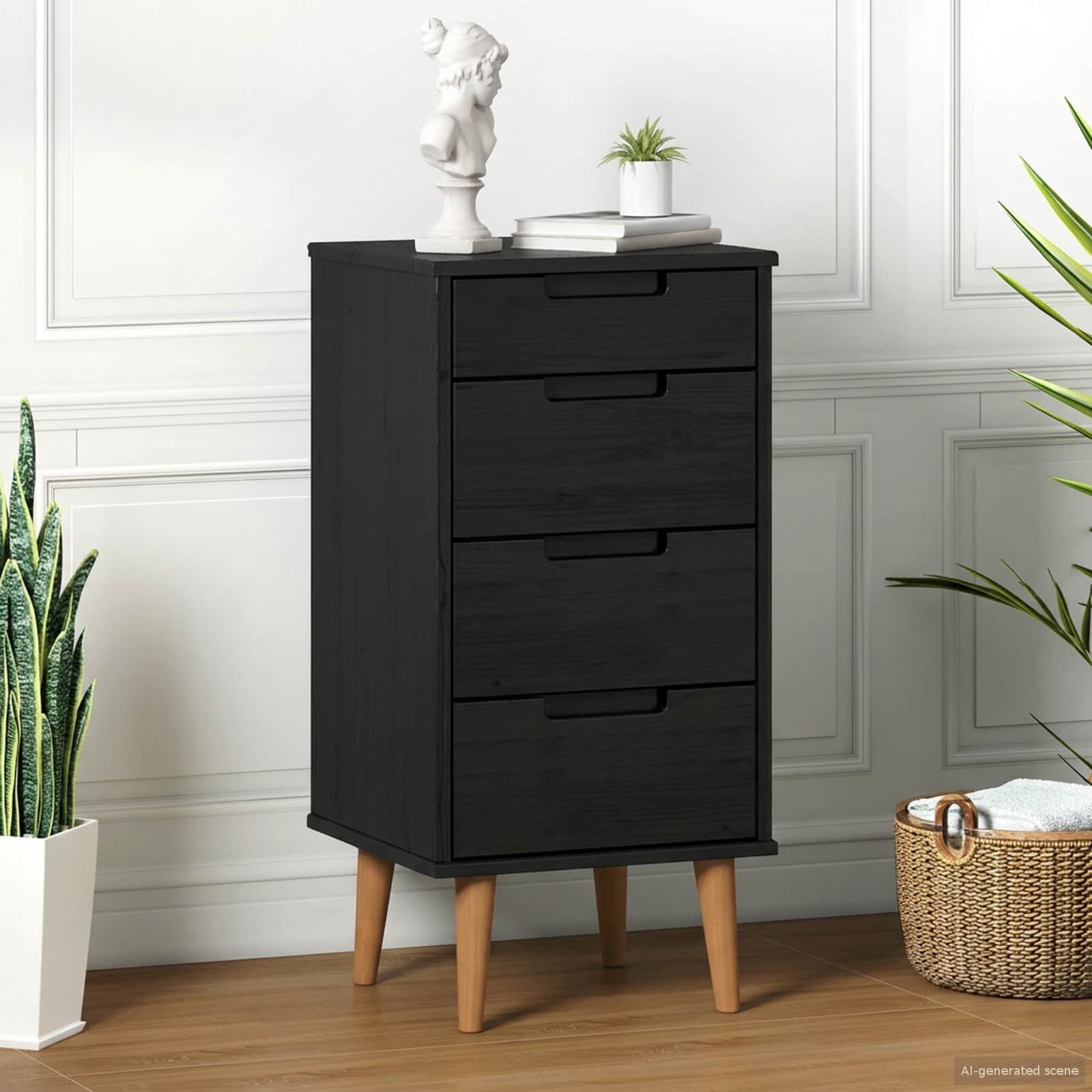 vidaXL Плика MOLDE Черно 40 x 35 x 82 см Масивна борова дървесина